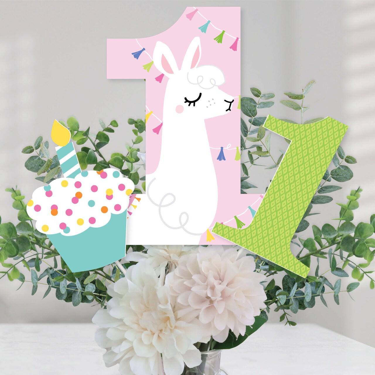 Big Dot of Happiness 1st Birthday Whole Llama Fun - Llama Fiesta First Birthday Party Centerpiece Sticks - Table Toppers - Set of 15